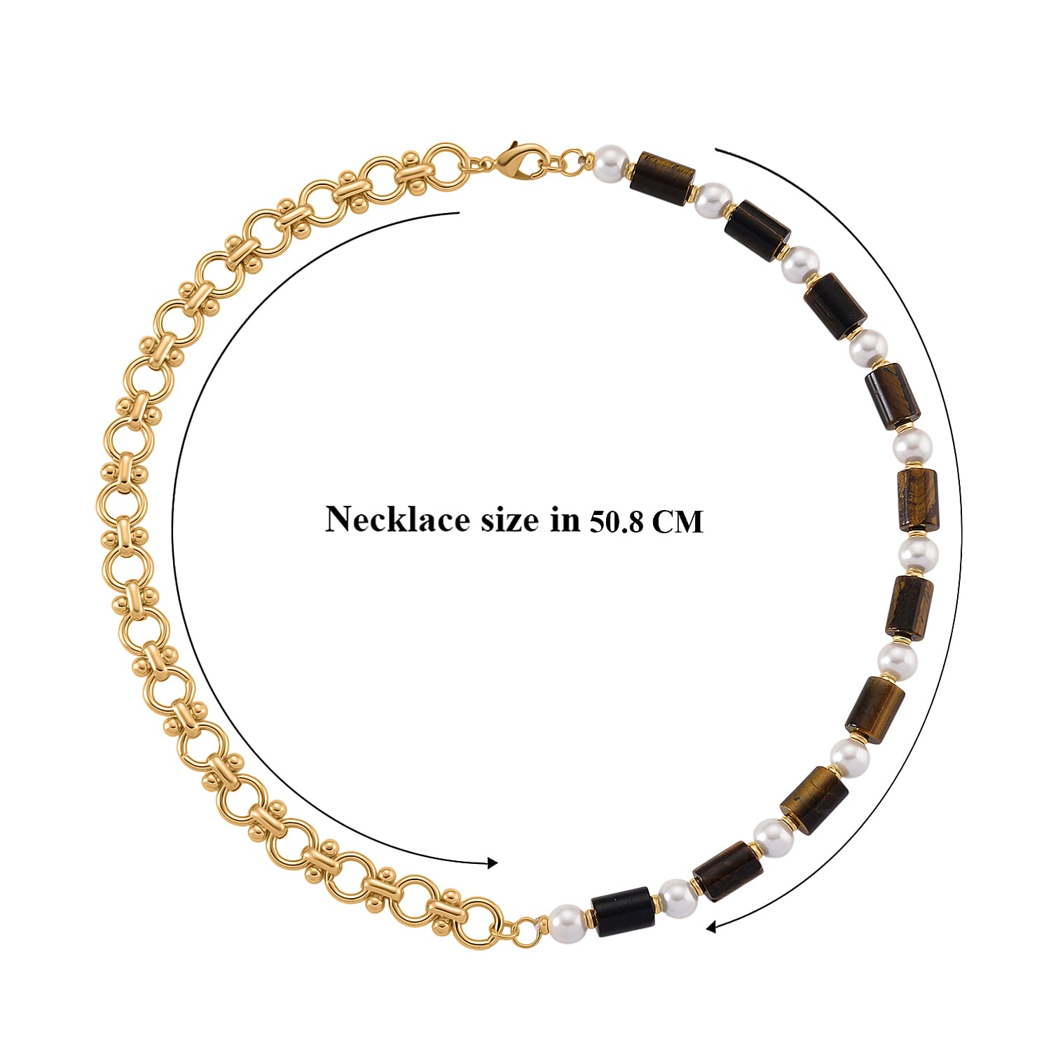 Tigers Eye & White Shell Pearl Beads Necklace (Size - 20) 140.00 Ct.