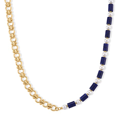 Lapis Lazuli & White Shell Pearl Beads Necklace (Size - 20) 140.00 Ct.