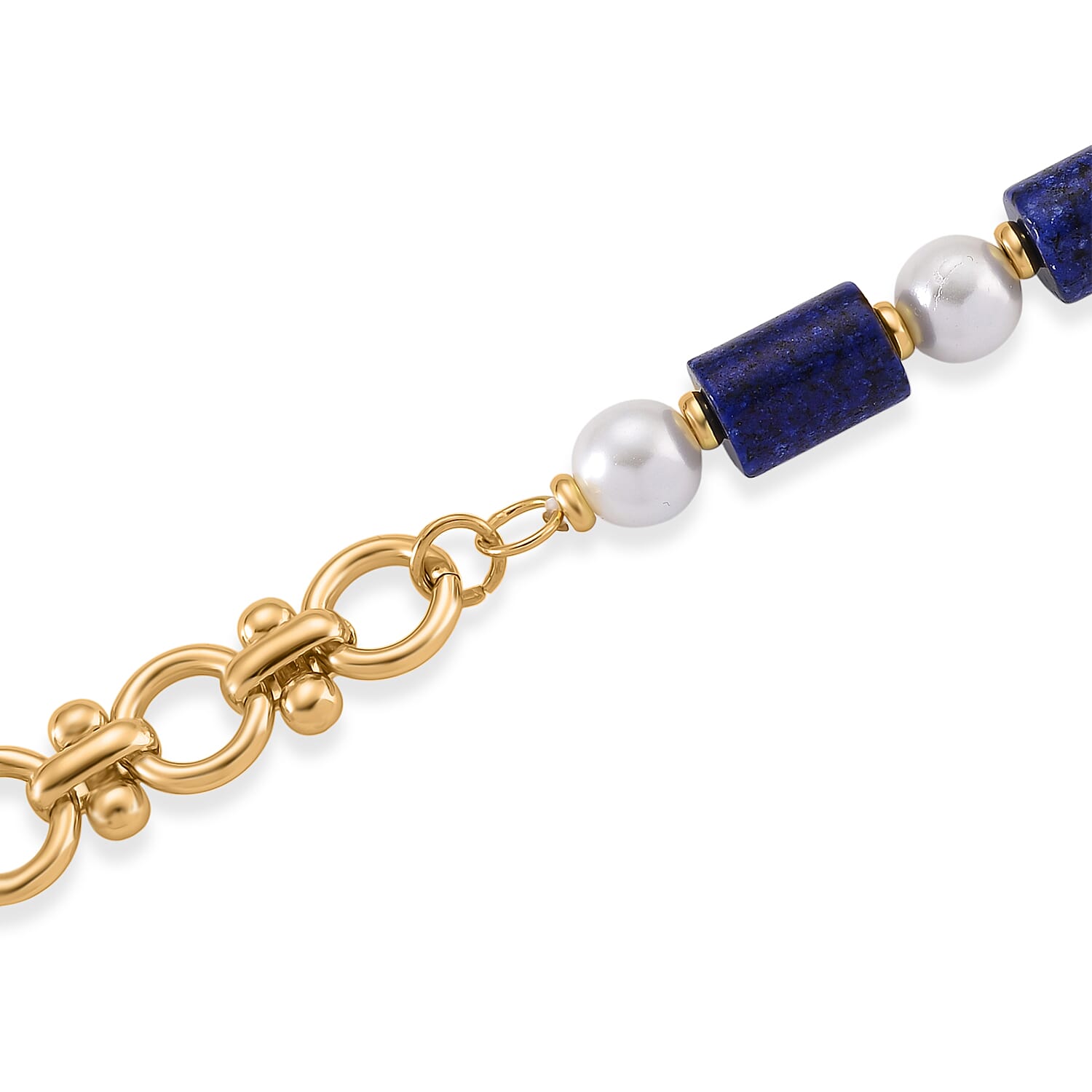 Lapis Lazuli & White Shell Pearl Beads Necklace (Size - 20) 140.00 Ct.