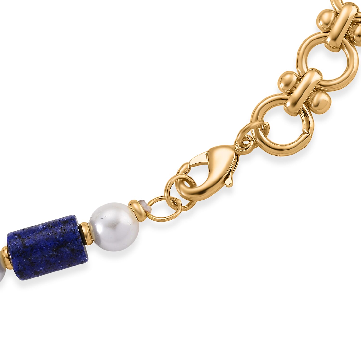 Lapis Lazuli & White Shell Pearl Beads Necklace (Size - 20) 140.00 Ct.