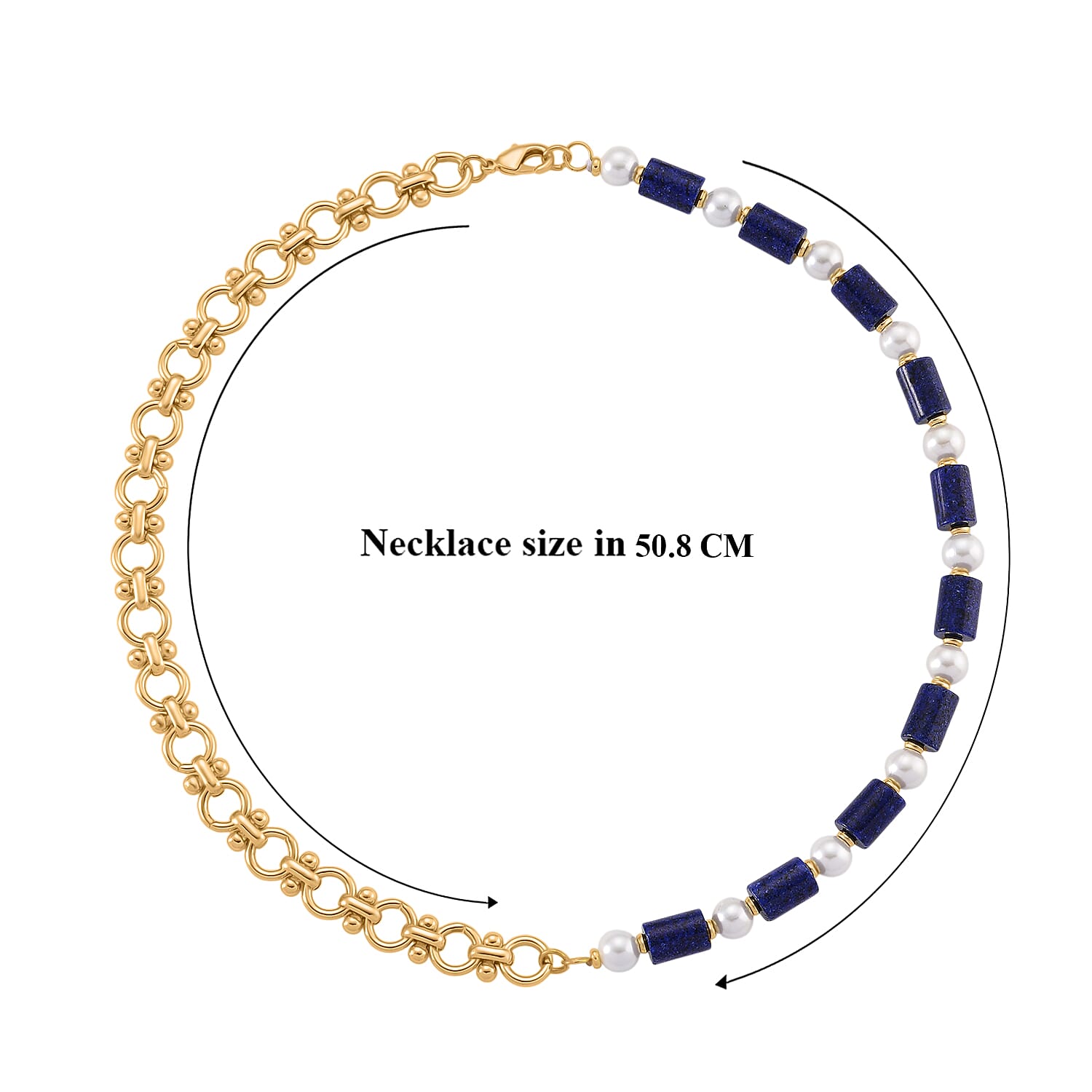Lapis Lazuli & White Shell Pearl Beads Necklace (Size - 20) 140.00 Ct.