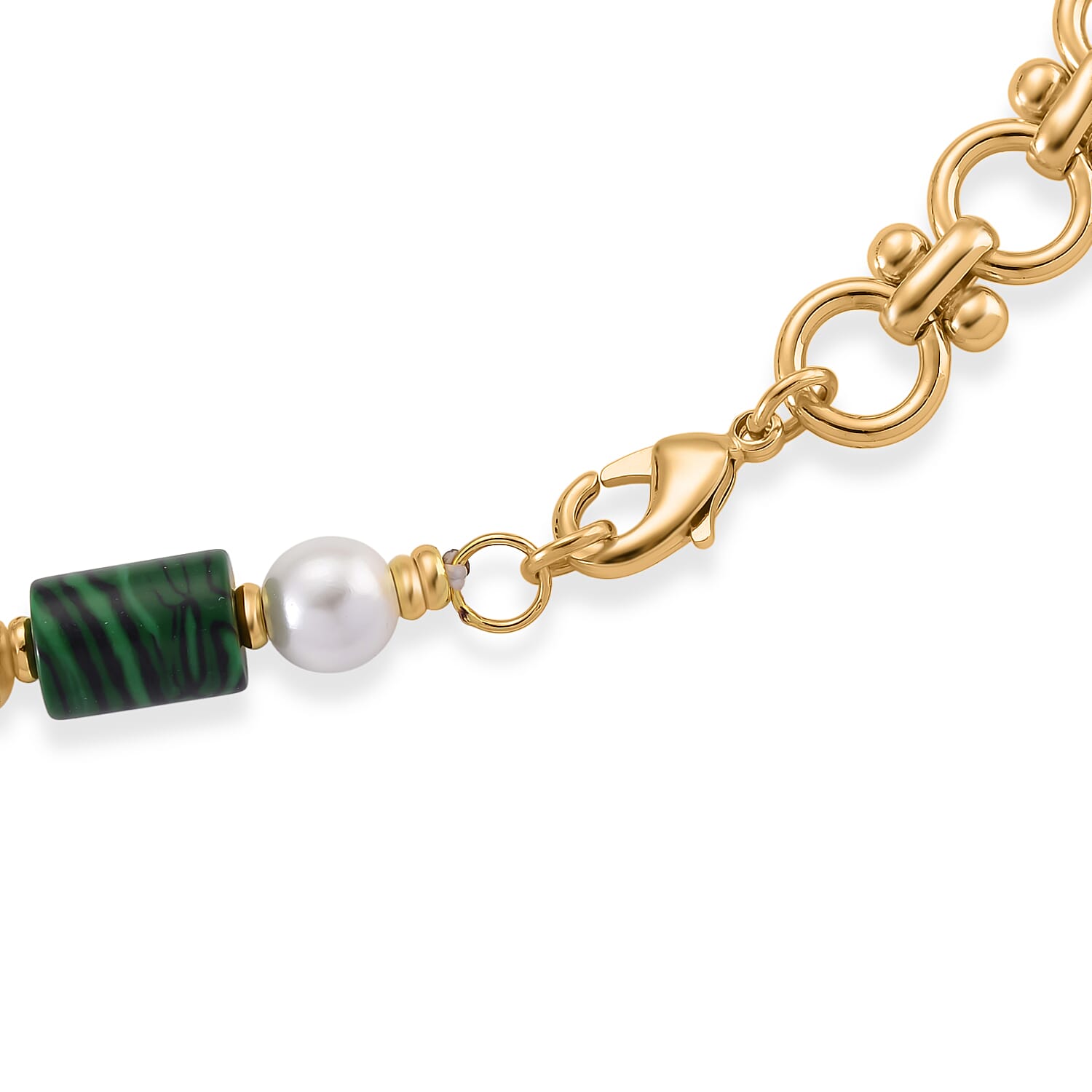 Synthetic Malachite & White Shell Pearl Beads Necklace (Size - 20) 140.00 Ct.
