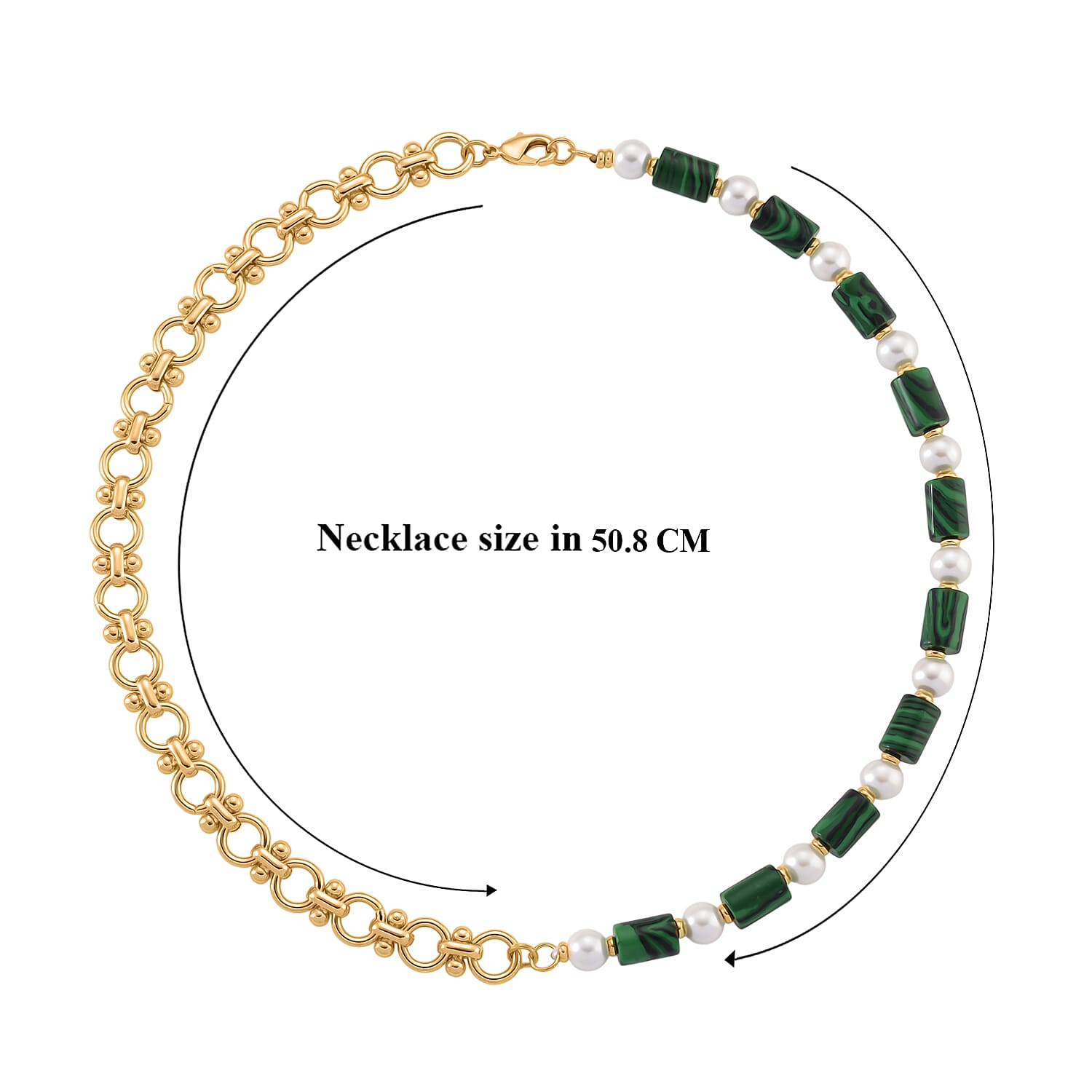 Synthetic Malachite & White Shell Pearl Beads Necklace (Size - 20) 140.00 Ct.