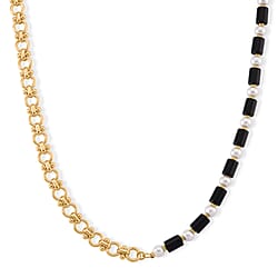 Black Obsidian, White Shell Pearl Beads Necklace (Size - 20)  140.00 Ct.
