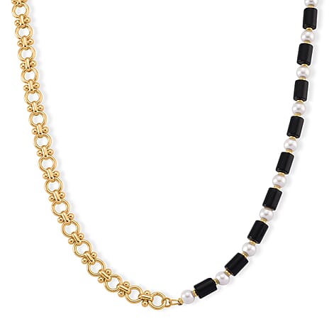 Black Obsidian, White Shell Pearl Beads Necklace (Size - 20)  140.00 Ct.