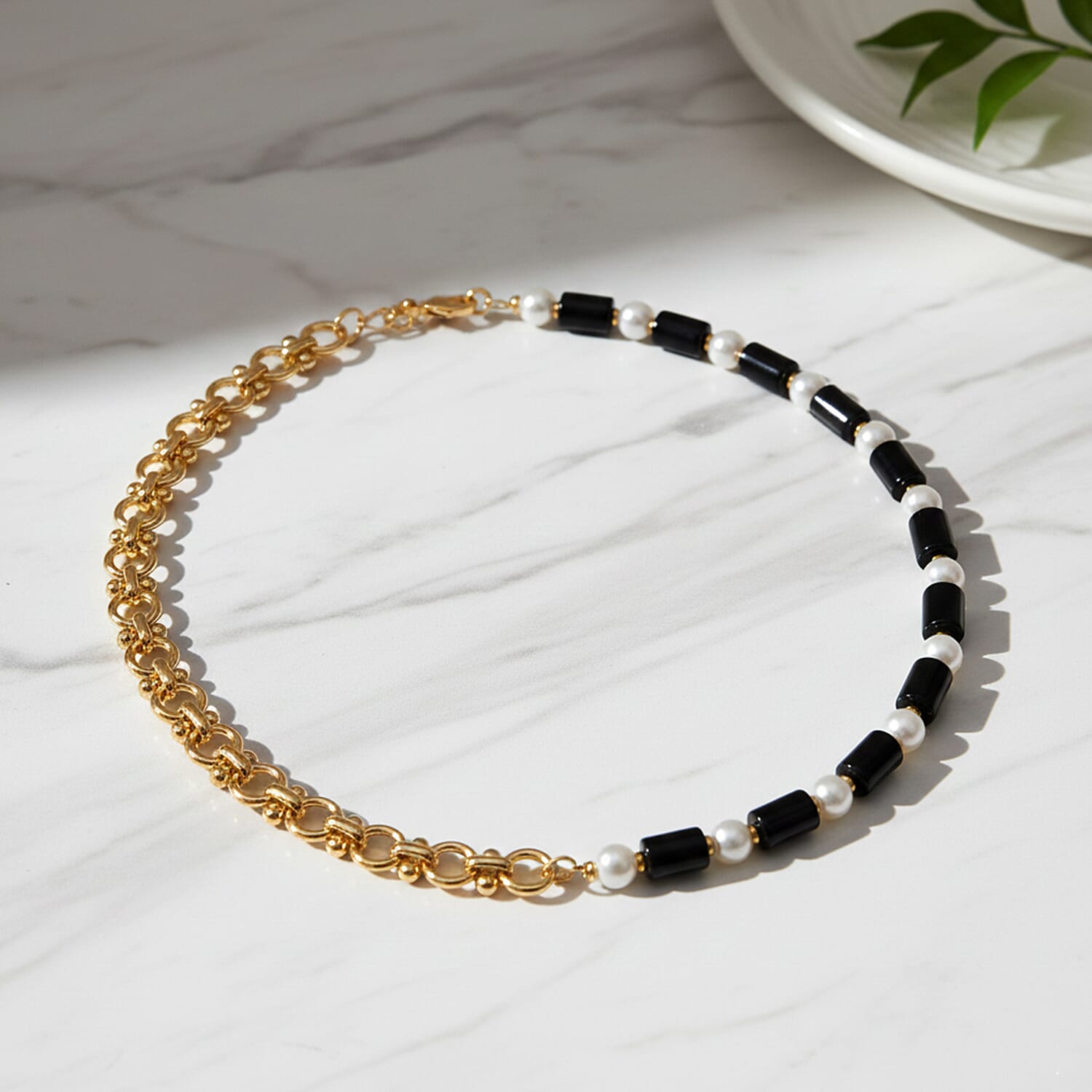 Black Obsidian, White Shell Pearl Beads Necklace (Size - 20)  140.00 Ct.