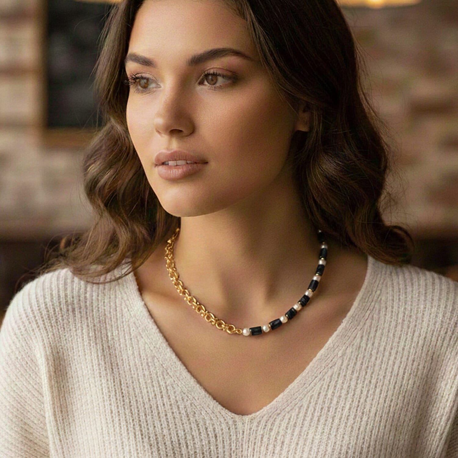 Black Obsidian, White Shell Pearl Beads Necklace (Size - 20)  140.00 Ct.