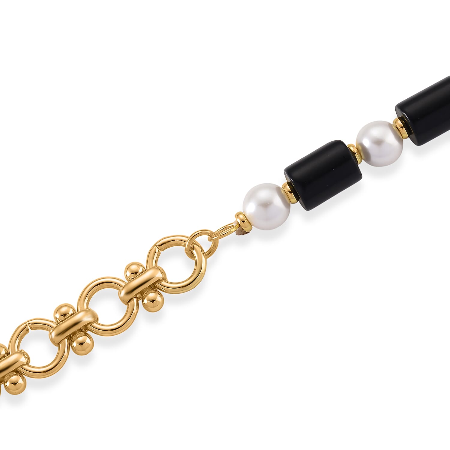 Black Obsidian, White Shell Pearl Beads Necklace (Size - 20)  140.00 Ct.