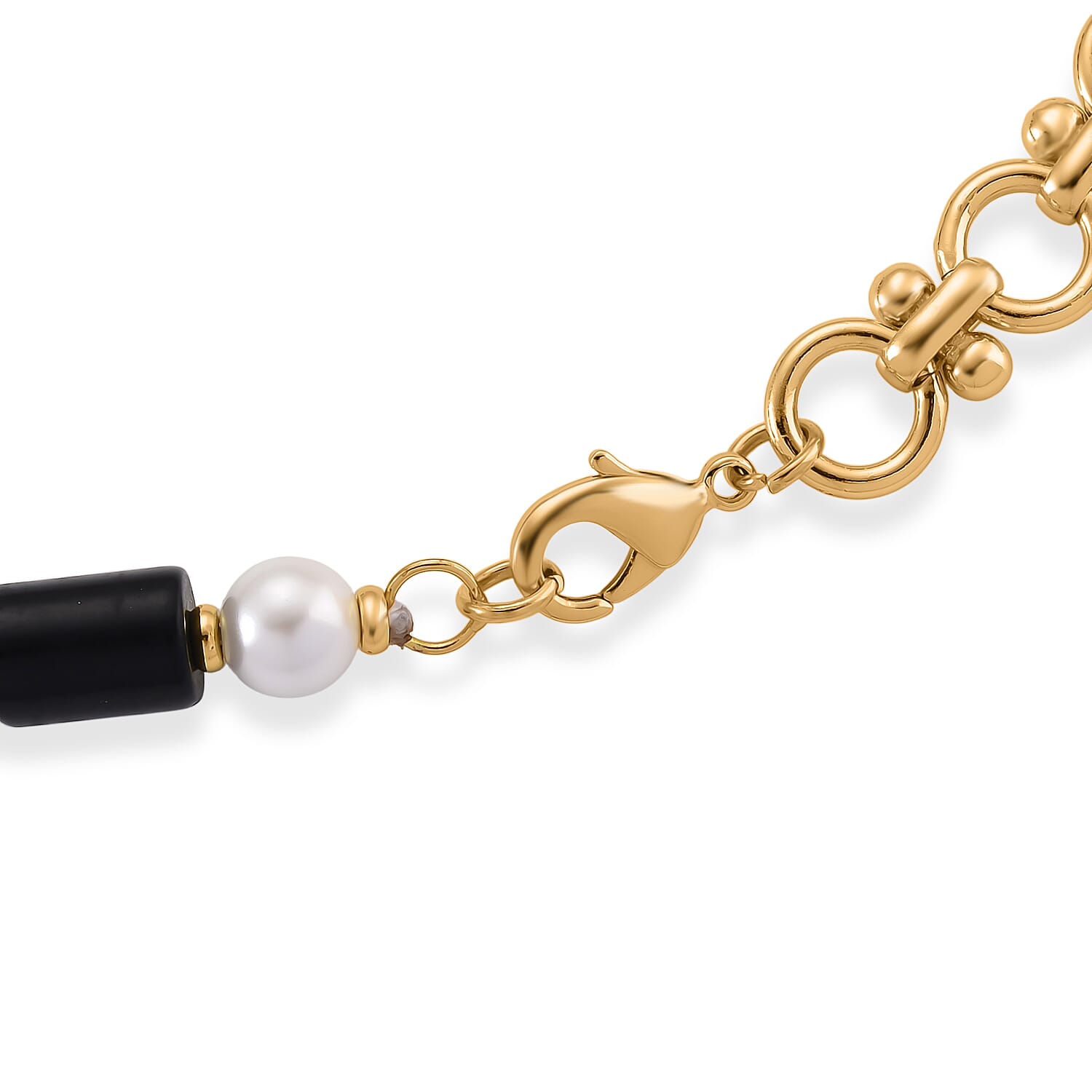 Black Obsidian, White Shell Pearl Beads Necklace (Size - 20)  140.00 Ct.