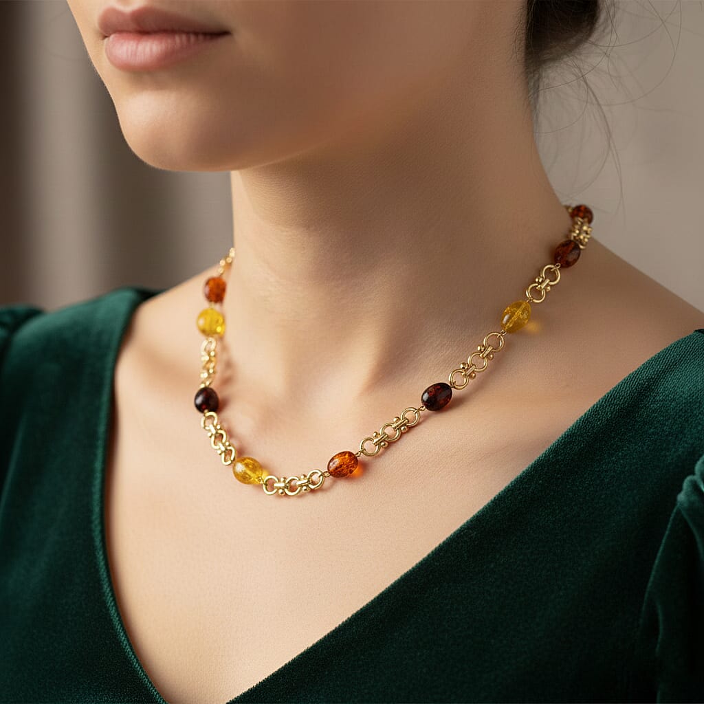 Simulated Multi Color Amber Beads Necklace (Size 20 - 2 Ext) 80.00 Ct.
