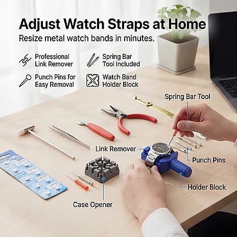 Majesty DIY Watch Repair Tool Kit - Professional Link Remover, Case Opener - Screwdriver Set with 10 Bonus, 626 Batteries and Spare Pins - Black