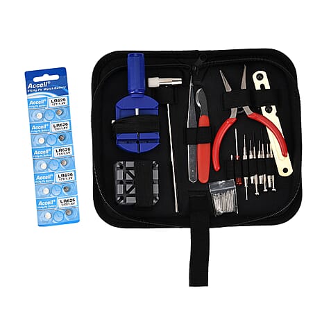 Majesty DIY Watch Repair Tool Kit - Professional Link Remover, Case Opener - Screwdriver Set with 10 Bonus, 626 Batteries and Spare Pins - Black