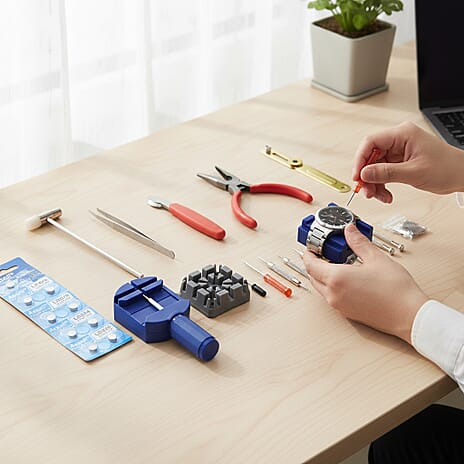 Majesty DIY Watch Repair Tool Kit - Professional Link Remover, Case Opener - Screwdriver Set with 10 Bonus, 626 Batteries and Spare Pins - Black