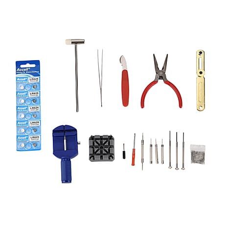 Majesty DIY Watch Repair Tool Kit - Professional Link Remover, Case Opener - Screwdriver Set with 10 Bonus, 626 Batteries and Spare Pins - Black