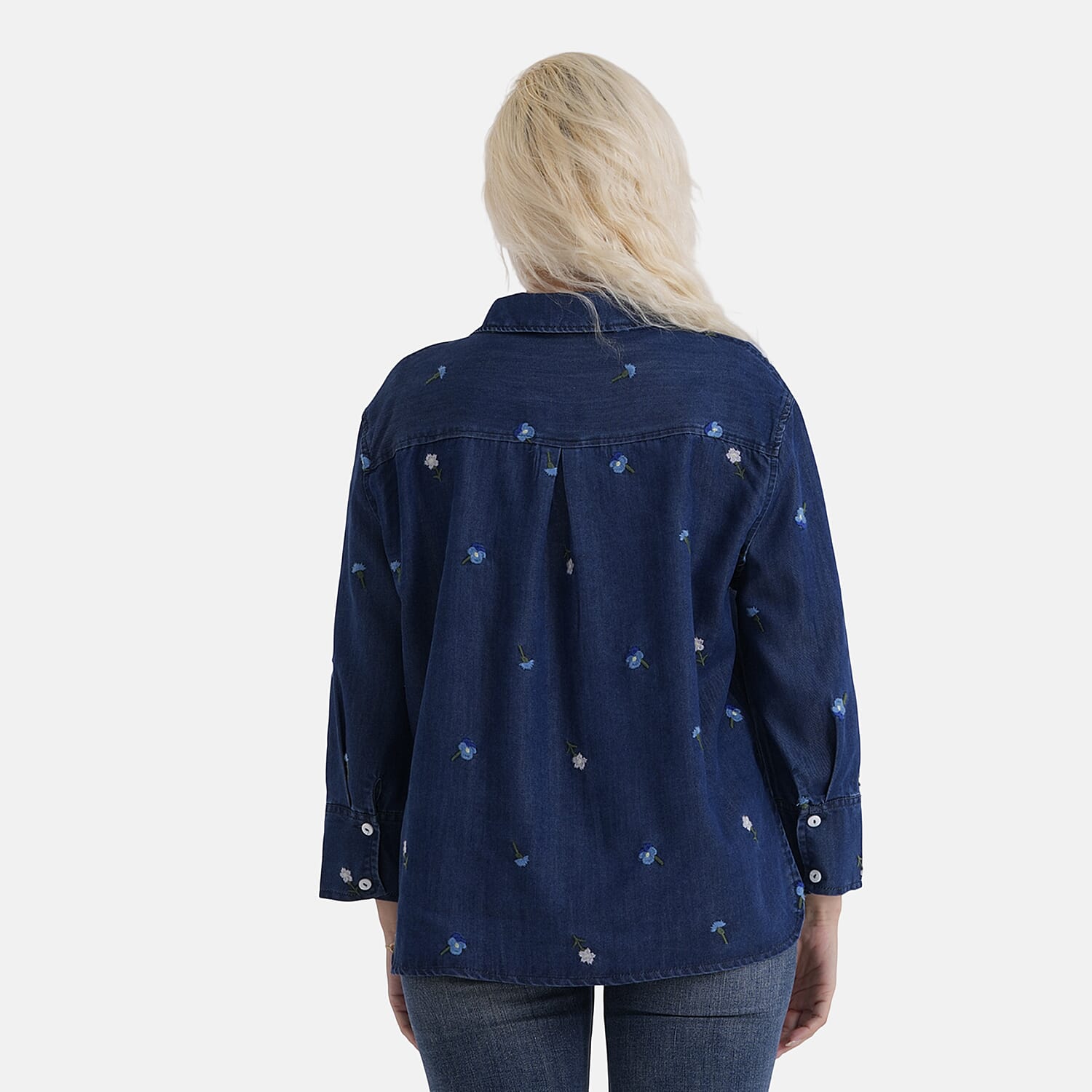 La Marey Limited Collection Womens Embroidered Denim Shirt (Size 8 to 10) - Dark Denim