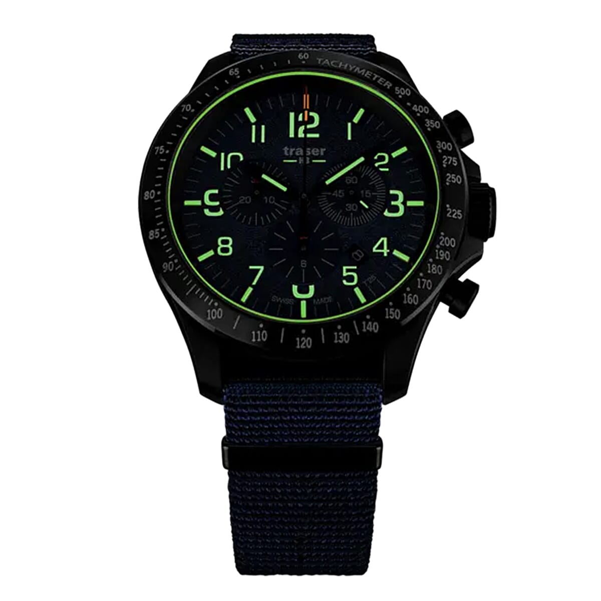 TRASER P67 Officer Chrono Swiss Made Quartz 10ATM WR Blue Dial - Black Case Mens Watch with Blue NATO Fabric Strap