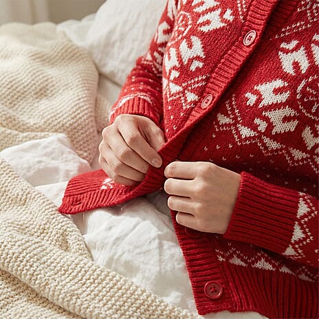 Close Out Collection Snowflakes Super Soft Cardigan (Size L) - Red