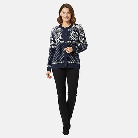 Close Out Collection Snowflakes Super Soft Cardigan (Size XL) - Navy