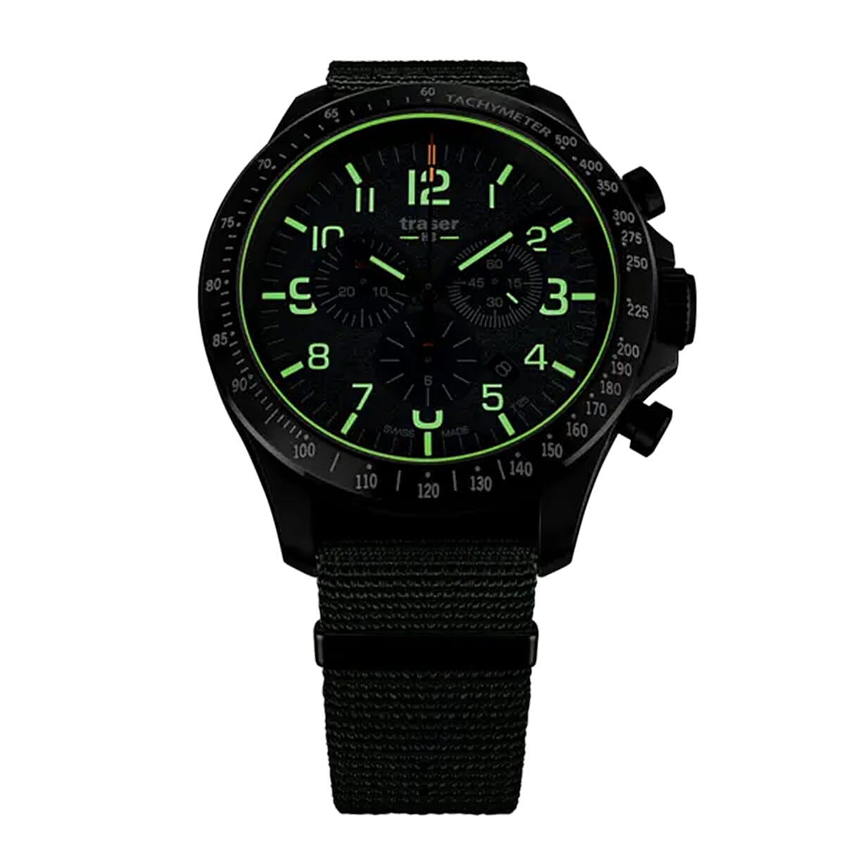 TRASER P67 Officer Chrono Swiss Made Quartz 10ATM WR Green Dial - Black Case Mens Watch with Green NATO Fabric Strap