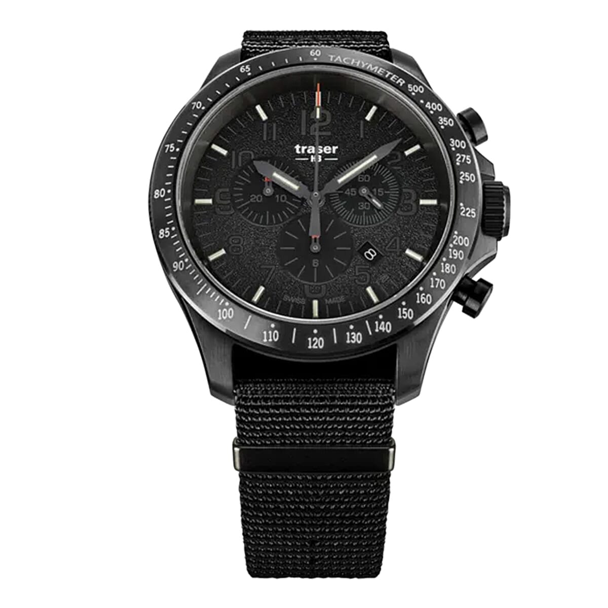 TRASER P67 Officer Chrono Swiss Made Quartz 10ATM WR Black Dial - Black Case Mens Watch with Black NATO Fabric Strap