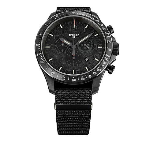 TRASER P67 Officer Chrono Swiss Made Quartz 10ATM WR Black Dial - Black Case Mens Watch with Black NATO Fabric Strap