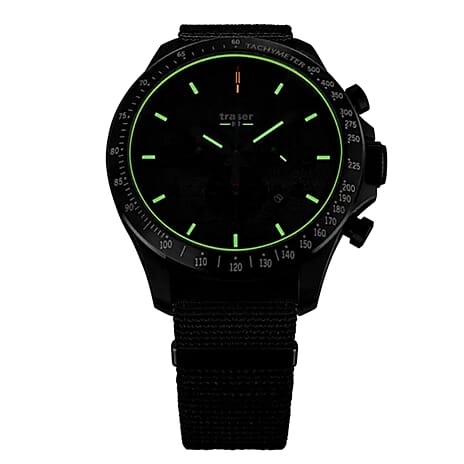 TRASER P67 Officer Chrono Swiss Made Quartz 10ATM WR Black Dial - Black Case Mens Watch with Black NATO Fabric Strap