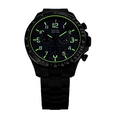 TRASER P67 Officer Chrono Swiss Made Quartz 10ATM WR Blue Dial - Black Case Mens Watch with Blue Stainless Steel Strap