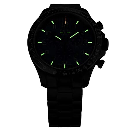 TRASER P67 Officer Chrono Swiss Made Quartz 10ATM WR Blue Dial - Black Case Mens Watch with Blue Stainless Steel Strap