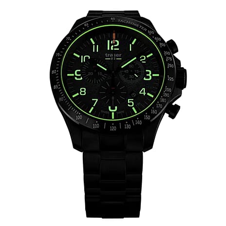 TRASER P67 Officer Chrono Swiss Made Quartz 10ATM WR Khaki Dial - Black Case Mens Watch with Khaki Stainless Steel Strap