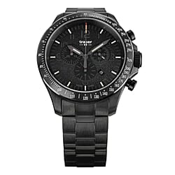 TRASER P67 Officer Chrono Swiss Made Quartz 10ATM WR Black Dial - Black Case Mens Watch with Black Stainless Steel Strap