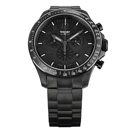 TRASER P67 Officer Chrono Swiss Made Quartz 10ATM WR Black Dial - Black Case Mens Watch with Black Stainless Steel Strap