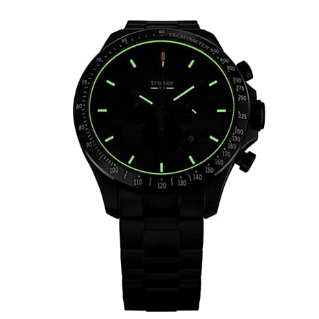 TRASER P67 Officer Chrono Swiss Made Quartz 10ATM WR Black Dial - Black Case Mens Watch with Black Stainless Steel Strap