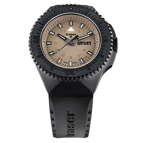 TRASER P69 Black Stealth Swiss Made Quartz 20ATM WR Sand Dial - Black Case Mens Watch with Black Stainless Steel Strap