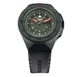 BRAND NEW --TRASER P69 Black Stealth Swiss Made Quartz 20ATM WR Green Dial - Black Case Mens Watch with Black Silicone Strap