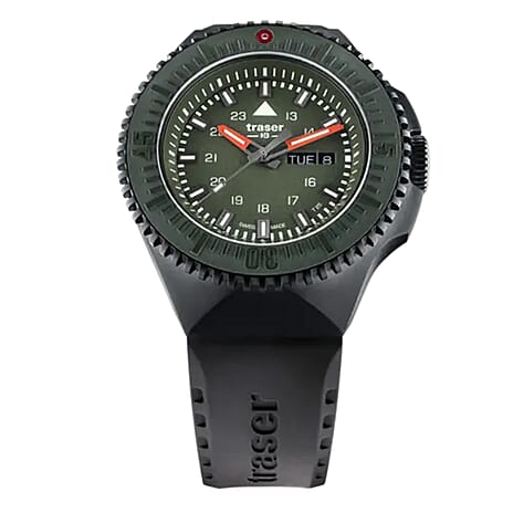 TRASER P69 Black Stealth Swiss Made Quartz 20ATM WR Green Dial - Black Case Mens Watch with Black Stainless Steel Strap