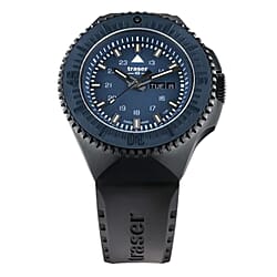 BRAND NEW -TRASER P69 Black Stealth Swiss Made Quartz 20ATM WR Blue Dial - Black Case Mens Watch with Black Silicone Strap