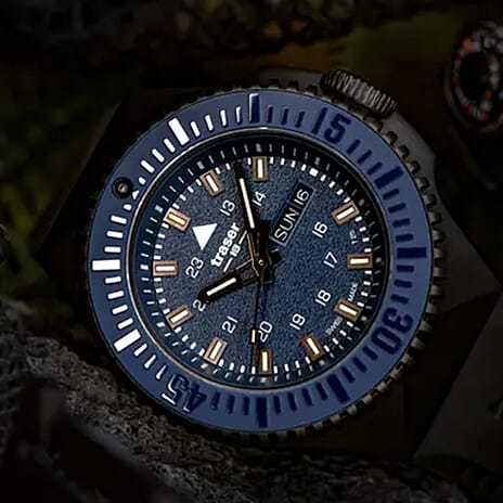 TRASER P69 Black Stealth Swiss Made Quartz 20ATM WR Blue Dial - Black Case Mens Watch with Black Stainless Steel Strap