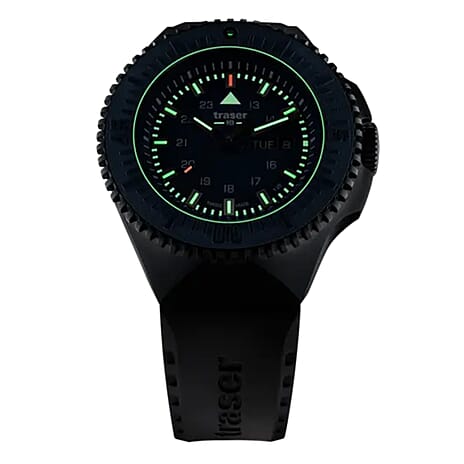 TRASER P69 Black Stealth Swiss Made Quartz 20ATM WR Blue Dial - Black Case Mens Watch with Black Stainless Steel Strap