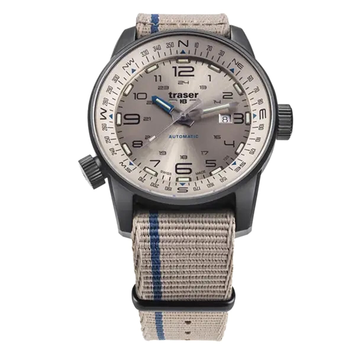 TRASER P68 Pathfinder Automatic Swiss Made Automatic 20ATM WR Beige Dial - Black Case Mens Watch with Beige NATO Fabric Strap