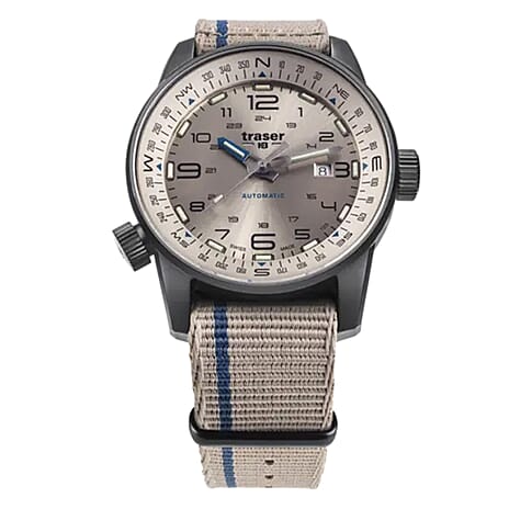 TRASER P68 Pathfinder Automatic Swiss Made Automatic 20ATM WR Beige Dial - Black Case Mens Watch with Beige NATO Fabric Strap