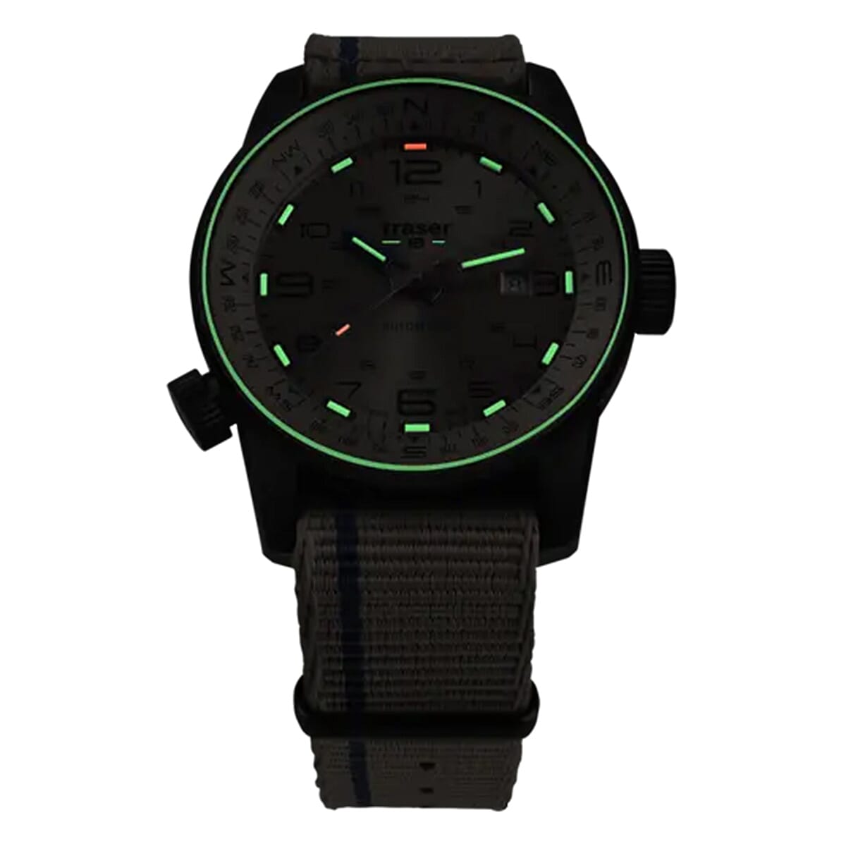 TRASER P68 Pathfinder Automatic Swiss Made Automatic 20ATM WR Beige Dial - Black Case Mens Watch with Beige NATO Fabric Strap