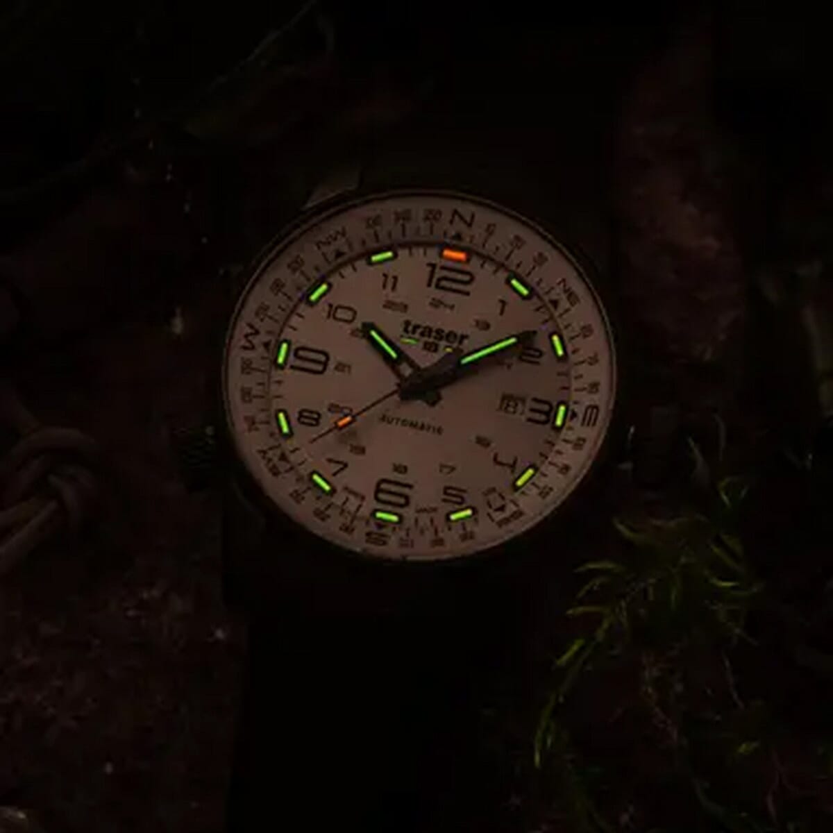 TRASER P68 Pathfinder Automatic Swiss Made Automatic 20ATM WR Beige Dial - Black Case Mens Watch with Black Rubber Strap