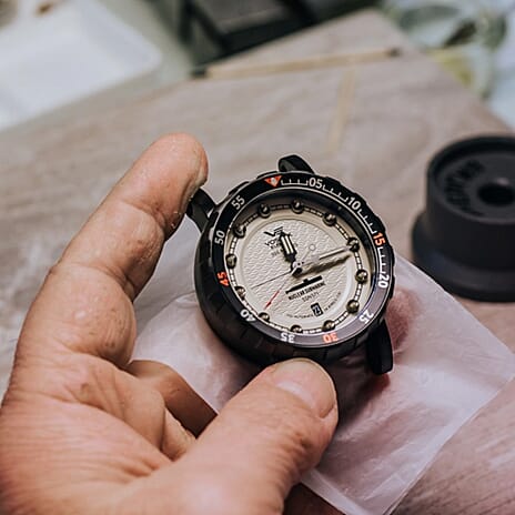 VOSTOK EUROPE Nuclear Submarine SSN571 TMI CK61 Mecha-Quartz 30ATM Stainless Steel Mens Grey Dial Watch with Black Leather Strap