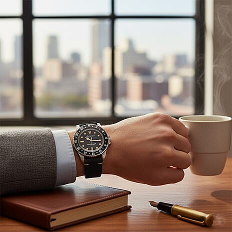 MATHEY TISSOT Mathey Vintage Quartz Ronda 505 Movt 10ATM WR Black Dial Mens Watch with a Brown Leather Strap