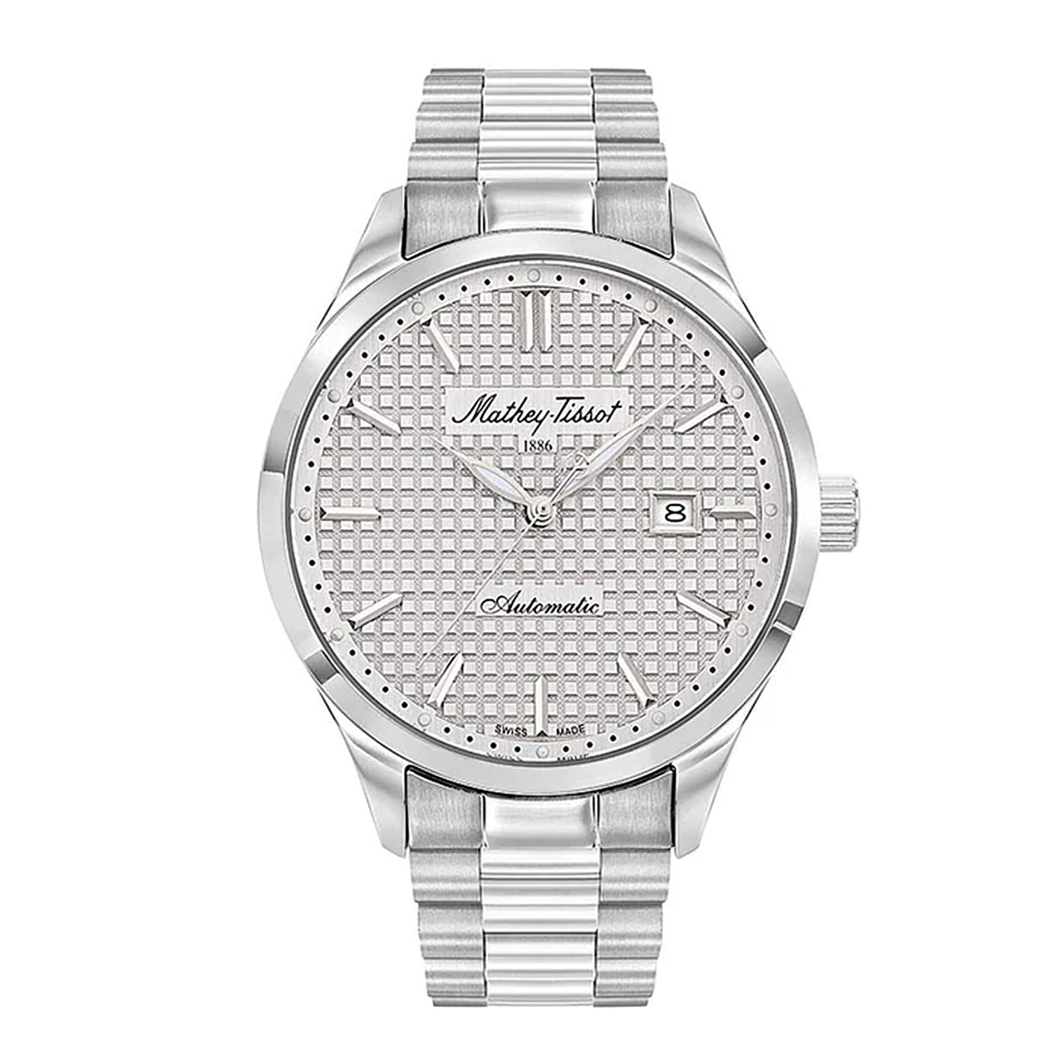 MATHY TISSOT Urban Auto Automatic 5ATM WR Silver Dial - Silver Case Mens Watch with Silver Stainless Steel Strap
