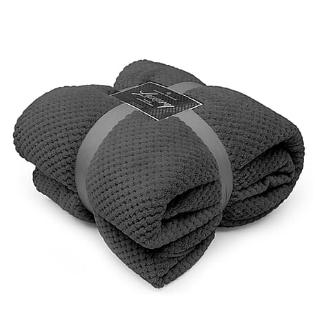 THE BIG LAUNCH - Super Luxury and Cozy Popcorn Design Waffle Blanket (Size 200x150 cm) - Charcoal