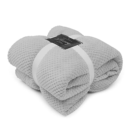 THE BIG LAUNCH - Super Luxury and Cozy Popcorn Design Waffle Blanket (Size 200x150 cm) - Silver