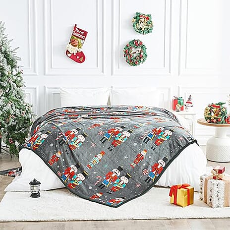 Nutcracker Christmas Blanket (Size 230 X 150Cm) - Grey - Green
