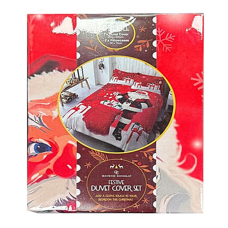 Set of 3 Santa Christmas Bedding Set - Duvet Cover - 2 Pillow Cases (200 x 200 cm) - Red