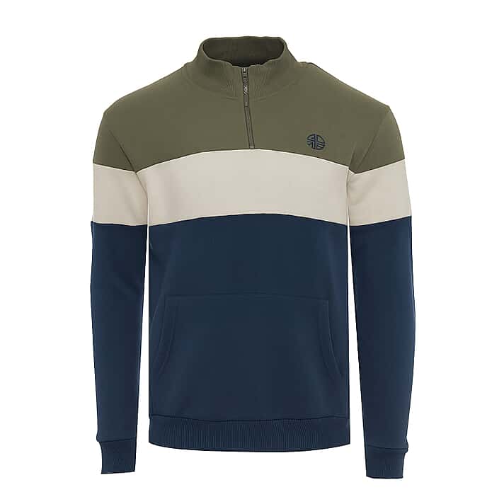 Closeout Deal Soul Star Mens Half-Zip Stripe Cotton Sweatshirt (Size L) - Dark Navy